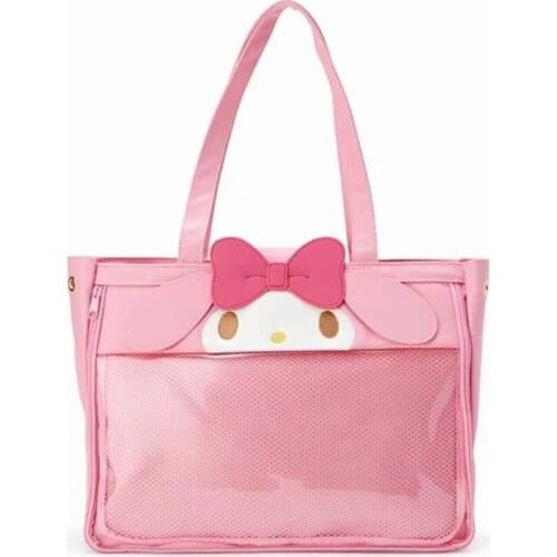 Anime cartoon Leather Shoulder Bag CuteTransparent Clear Tote Bags Ladies Pink Black Top Handle Hand Bag Handbag