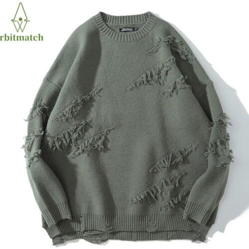 Retro Knitted Men And Women Sweater Punk Hole Cotton Streetwear Sweater Oversize Autumn Loose Harajuku Women Sweater Drak Style