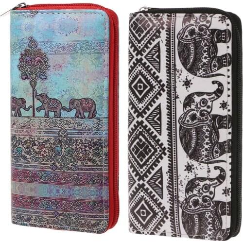 THINKTHENDO 9.5x2.5x20cm Leather Women Clutch Long Wallet Credit Card Holder Lady Purse Handbag Elephant Bag Fashion