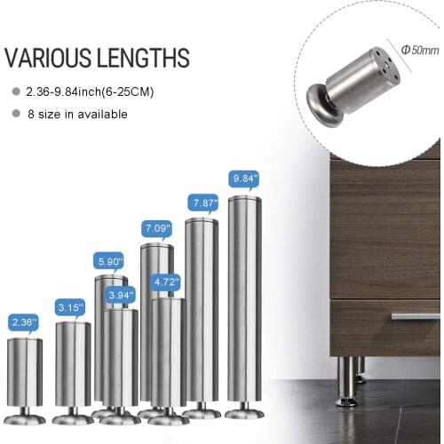 4PCS 6-20cm Thickened Cylindrical Adjustable Stainless Steel Furniture Legs for Cabinet Sofa Leg High-strength Furniture Feet