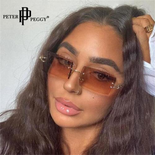Vintage Square Rimless Sunglasses 2021 New Women Colorful Sun Glasses Sunshade Glasses Men Luxury Brand Metal Frames Spectacles