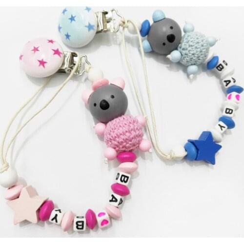 Koala Baby Pacifier Chain Clip Letter Anti-fall Newborn Dummy Pacifier Clip Holder Infant Nipple Feeding