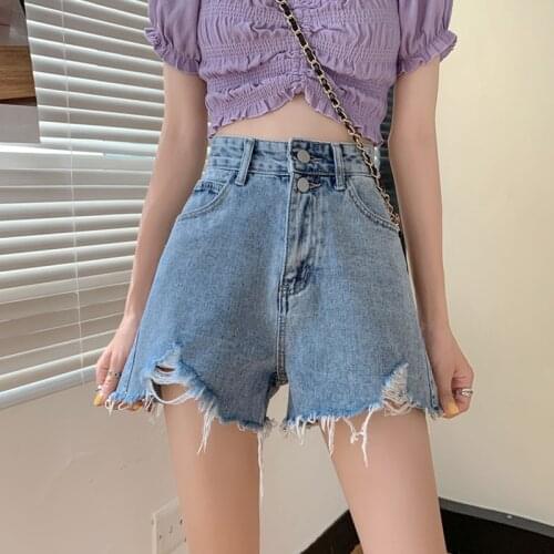 2021 High Waist Woman Jeans Sexy Streetwear Shorts Blue Women Trousers Korean Style Womens Clothing Spodenki Jeansowe WPY3076