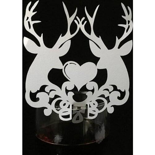 10 Color 50pcs Laser Cut Christmas Deer Paper Place Card / Escort Card / Cup Card/ Wine Glass Card For Wedding Xmas Decor Favor