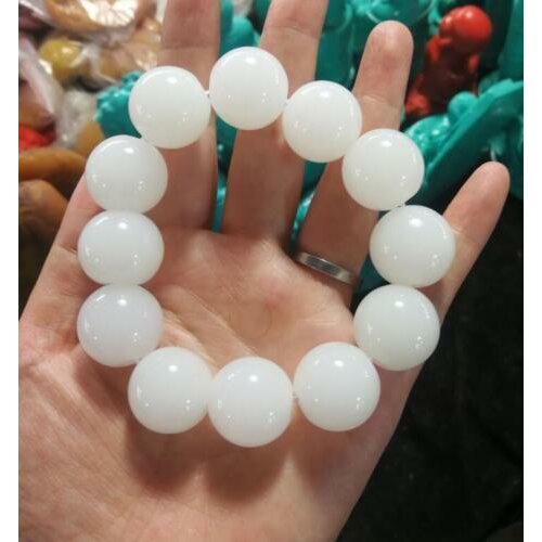 100% natural white jade 18mm round bead elastic bracelet