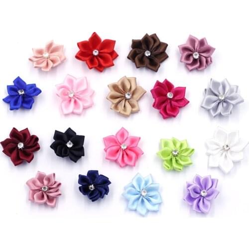 20Pcs Satin Ribbon Rhinestone Cosmos Flower Bownot Handmade Wedding Sewing Decoration Scrapbooking Stamping Embellishment