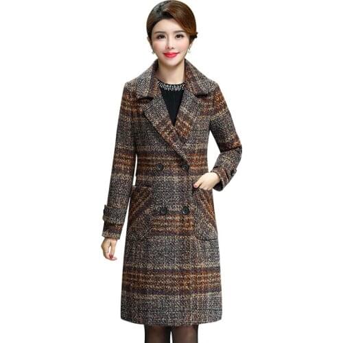 2019 new winter coat women long sleeve plaid wool coat warm woolen blends coat female Double-breasted manteau femme abrigo mujer