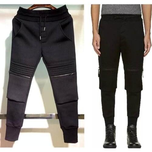 27-45 ! 2016 NEW Mens clothing space cotton zipper knee bags thread foot trousers casual pants trousers singer costumes