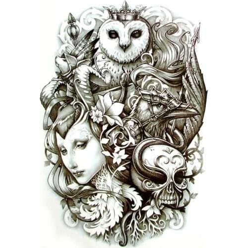 3pcs king Owl temporary Body Arts flash tattoo Arm skull Waterproof temporary tattoo sticker henna tattoo tatoo Taty tatto