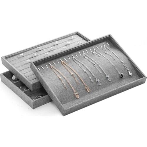 3pcs Gray Linen Fabric Jewelry Trays Organizer Jewelry Storage Display Trays for Drawer Earring Necklace Bracelet Ring Organizer