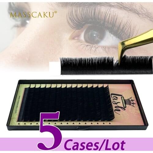 5case/lot MASSCAKU eyelash extension classic 0.07 0.10 0.15 0.20 C D curl 8-16mm private label korean cashmere mink lash tray
