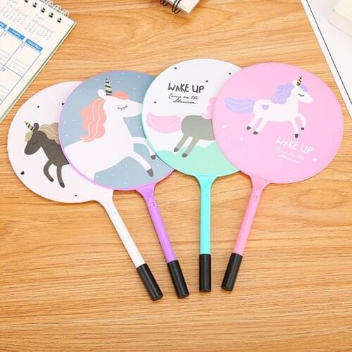 5Pcs Cartoon Horse Unicorn Fan Shape Ballpoint Pen School Writing Supplies Student Stationery Ball Pen Girl Kids Reward