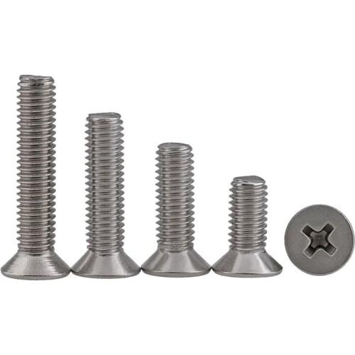 50Pcs M2 M2.5 M3 M4 DIN965 GB819 304 Stainless Steel Flat Head Countersunk Phillips Machine Screws