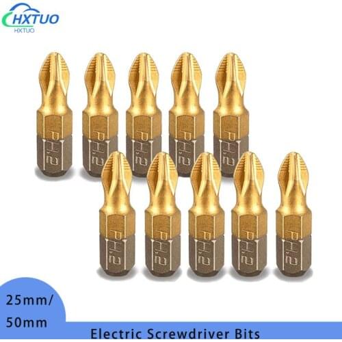 25mm/50mm Titanium Coated PH2 Anti Slip Bits Electric Screwdriver Bits 1/4" Hex Shank Screwdriver with Magnetic Tip
