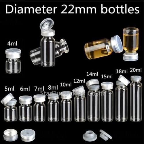 Free Shipping 100Pcs/lot diameter 22mm 4ml 10ml 15ml 20ml Clear Injection Glass Vial With Flip Off Cap, 1/3oz Glass Bottles