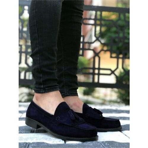 BA0062 Tassels Corcik Suede Navy Blue Classic Men 'S Women 'S Unisex Shoe