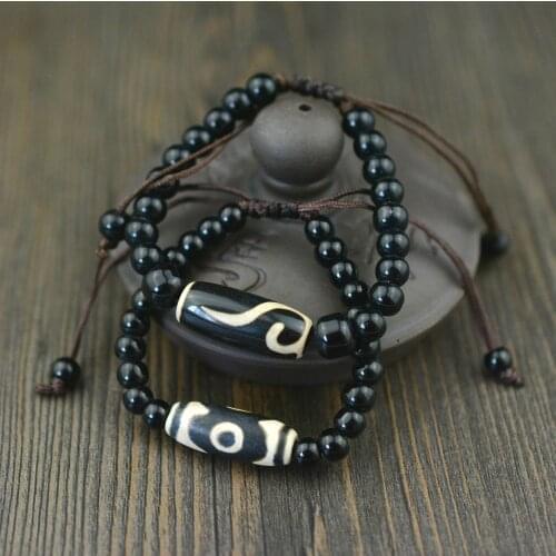 Black Stone Dzi Bracelet Men and Women Chain Adjustable Bracelet Great Quality Tibet Style Ethnic Fashion