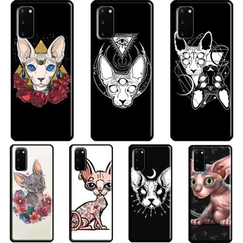 Tattoo Sphinx Cat Case For Samsung Galaxy S21 Ultra S20 FE Note 20 Ultra Note 9 10 S8 S9 S10 Plus S10e Cover