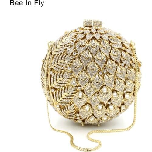Designer Circle Gold Evening Clutch Bags Luxury Diamond Crystal Evening Bags Ladies Party Purse Hardcase Party Handbags
