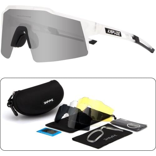 Kapvoe Cycling Sunglasses UV400 Riding Bicycle Goggles Outdoor Unisex MTB Road Bike Polarized 4 Lens Glasses Sports Eyewear