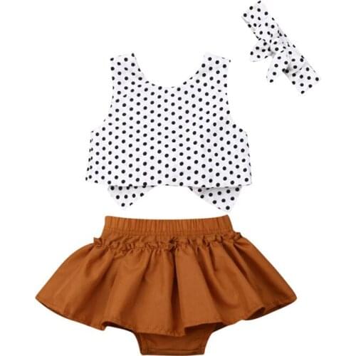 Pudcoco US Stock Newborn Infant Baby Girls 0-24M Outfit Clothes Print Dot Tops+Skirt Jumpsuit Headband 3PCS Summer Outfit Set