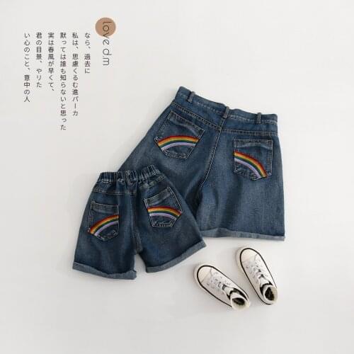 Hot Sale Summer Family Matching Clothes Tshirt Women Daughter Mum Fashion Shorts Kids Baby Girl Boys Casual Denims Shorts