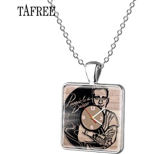 TAFREE Hot Sale Panic Disco Pendant Necklace singers Square Pendants Necklaces man women music fans Glass gem Jewelry PD103