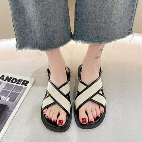 Roman Style Trendy Flat Non-Slip Wear-Resistant One-Word Buckle Ladies Sandals Summer Fashion New Style