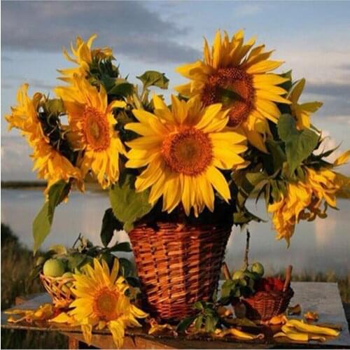 New 2021 5D Diy Diamond Painting Square Drill Rhinestone Mosaic Cross Stitch Handmade Crafts Needlework Bamboo Basket Sunflowers