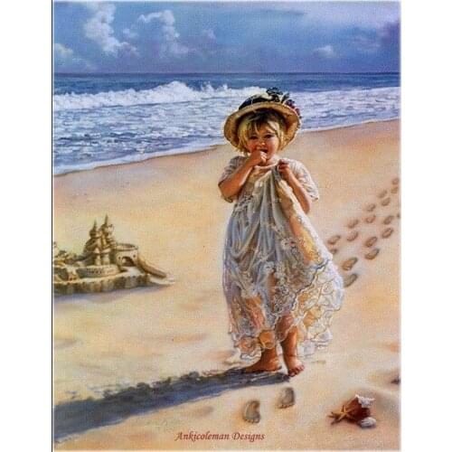 Counted Cross Stitch Kits Needlework - Crafts 14 ct Aida DMC Color DIY Arts Handmade Home Decor - Footprints in the Sand