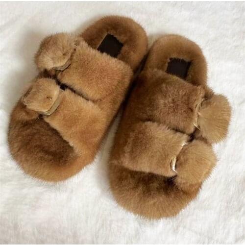 2021 New Mink Slippers Ladies High Quality Real Fur Slippers Ladies Real Mink Slippers
