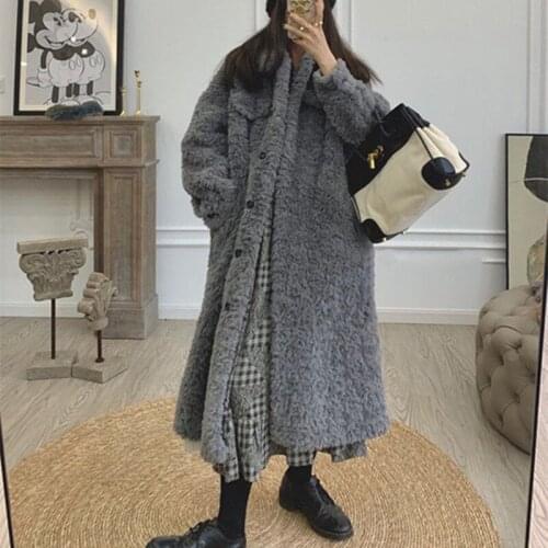 Herstory 2021 Trend New Jacket Lamb Plush Mid-length Fashion Winter Retro Women Thick Plus Size Cotton Jacket Warm Parka Coat