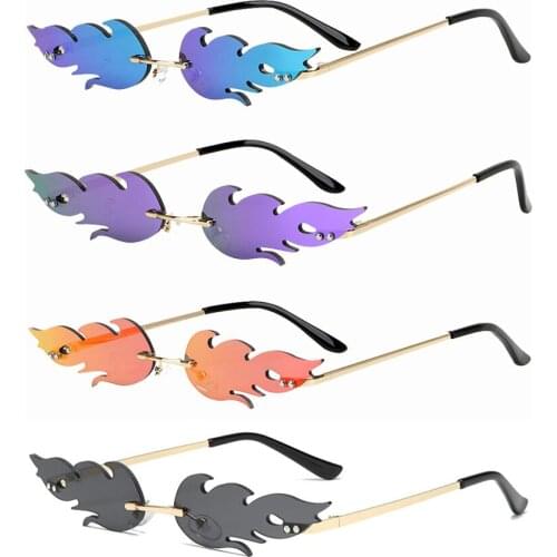 New Rimless Wave Sunglasses Fire Flame Sunglasses Streetwear Car Driving Glasses Trending Narrow Fashion UV 400 Eyewear