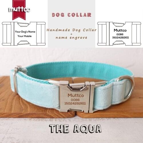MUTTCO engraved metal buckle dog collar THE AQUA dog ID tag collar 5 sizes nameplate anti-lost pet supply UDC111