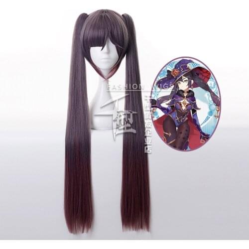 Genshin Impact HuTao Cosplay Women 110cm Long Wig Brown Wig Cosplay Anime Cosplay Wigs Heat Resistant Synthetic Wigs Halloween