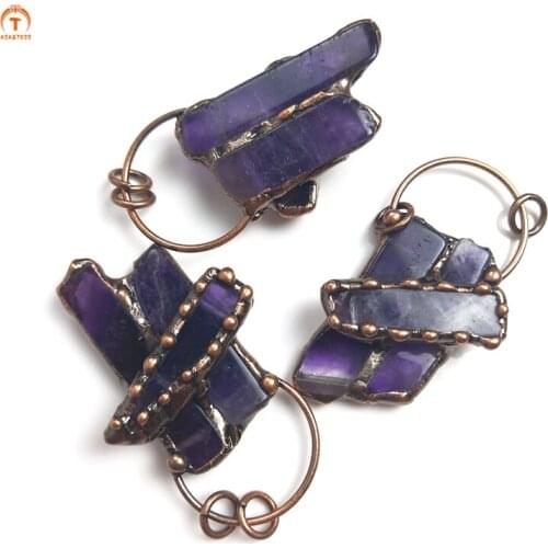 Natural Amethyst Pendant Connect Bronze Frame Charms High Quality Purple Crystal Healing Energy For Women Necklace Jewelry Set