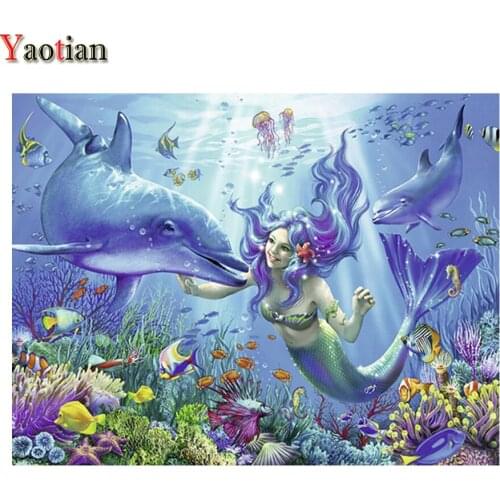 Custom Photo Diamond Painting Mermaid Dolphin Full Drill Square Diamond Embroidery Animal Kits Handmade Room Decoration