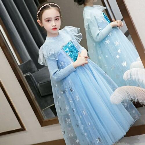 Christmas Princess Dresses For Girls Cosplay Dress Long Sleeve knitting Carnival Costume Kids Halloween Party Gown