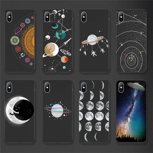 TIDOVE New Black Base Planet Pattern Case For iPhone 11 Pro Max 5 6 7 Plus X XR XS Max Soft TPU Camera Protection Back Cover
