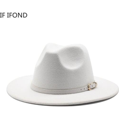 Unisex 21 colors Wide Brim Felt Fedora Hat With Belt British Style Panama Top Jazz Wedding Hat Outdoor Travel Hat