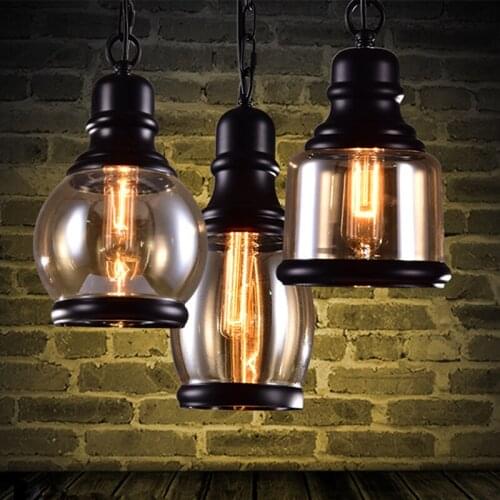Vintage Amber glass wine bottle pendant light Industrial style LED E27 Bulb Iron pendant lamp for bar restaurant Coffee shop