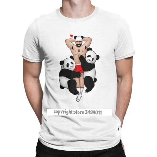 Panda Lover Vintage Tops T Shirt Men Gay Bear Pride Grrr LGBT Gaycomics Fitness Camisas Tees Cotton Crewneck Tshirts