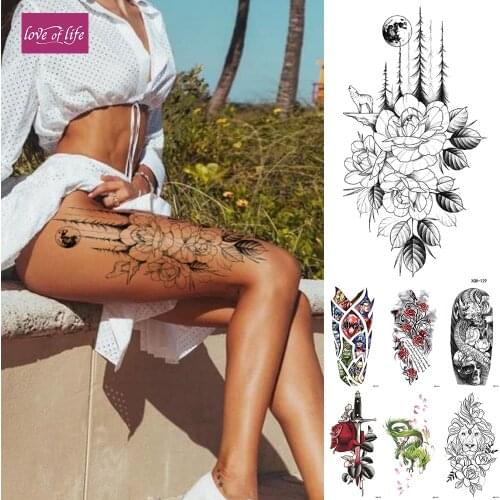 Waterproof Temporary Tattoo Sticker Flower Rose Flash Tattoos Lalash Tattoos Snake Lion Body Art Arm Fake Sleeve Tatoo Women