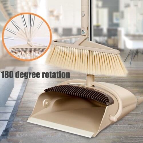 Rotatable Broom Dustpan Set Foldable Broom Long Handle Dustpan Extendable Large Capacity Dustpan With Comb Teeth Sweeper
