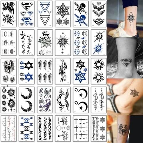 30Pc Temporary Tattoo Stickers Men Women Sexy Wolf Totem Cross Scorpion Letters English Body Art Decoration Fake Tattoo Stickers
