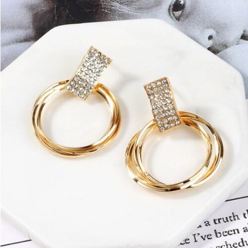 Jewelry brinco Gift Fashion Round Hoop Earrings for Women Vintage Gold Color Wedding Party Statement Geometric crystal Earrings