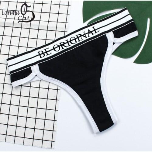 Women Letter Printed Cotton Thongs T Back Underwear Custom Waistband Printed Ladys Comfortable Panties G String Underpants