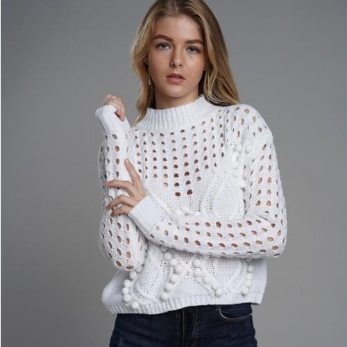 Sweater female 2021 autumn new solid color loose womens sweater hollow round neck pullover sweater women