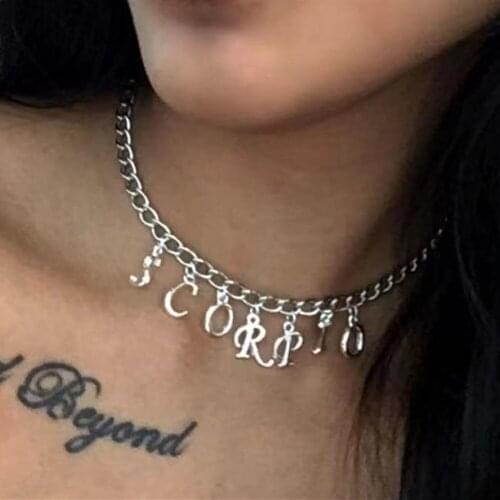 2021 Custom Metal 12 Constellation Scorpio Gemini Letters Pendant Choker Necklace for Women Birthday Punk Choker Collar Necklace