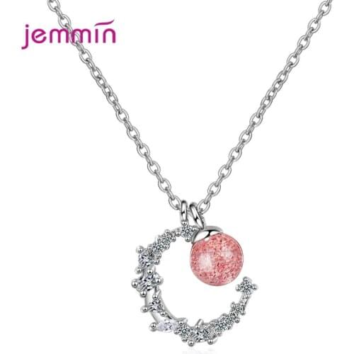 Delicate Moon 925 Sterling Silver Pendant Necklaces Austria Cubic Zircon Choker Statement Necklace Women Jewelry